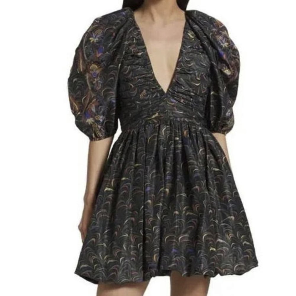 NWT Ulla Johnson Gwen Printed Minidress, Obsidian